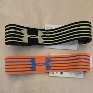 BNWT Under Armour Dual Stripe Headbands - Black/Green and Orange/Blue